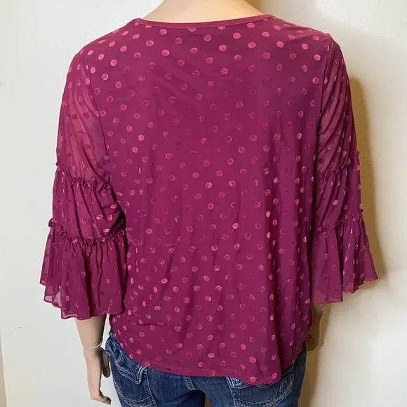 Lane Bryant Dot Mesh Ruffle Sleeve Sz 18/20 - Picture 6 of 10